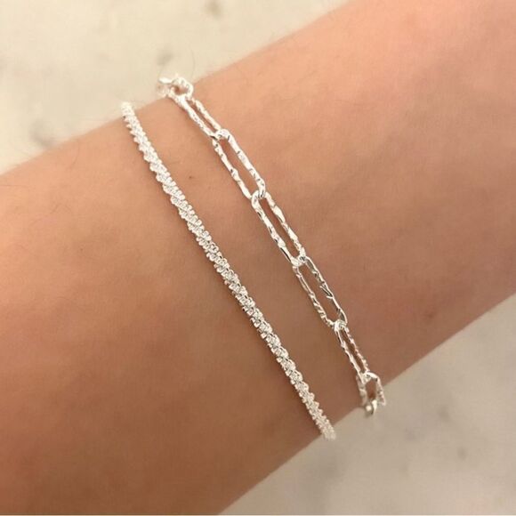 The Mixed Media double strand paperclip Bracelet in 925 - Picture 1 of 10